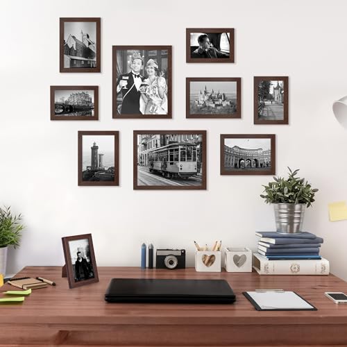 upsimples Picture Frames Set of 10, Including 8x10, 5x7, 4x6 Brown Frame | Multi Picture Frames Collage Wall Decor, Gallery Wall Frame Set, Gift For Christmas, Mothers' day, Wedding, Dorm, Living Room - color: Brown