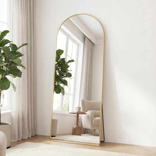 Sweetcrispy 56"x21" Arched Full Length Mirror, Full Body Mirror, Gold | Aluminum Alloy Thin Frame, Floor or Standing, Suitable for Bedroom, Living Room, Cloakroom - color: Gold-arched, size: 56"L x 21"W
