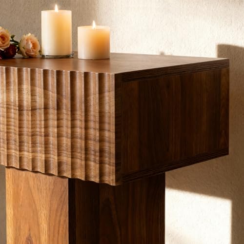 ZYBT 56" Fluted Console Table, Boho Vanity Desk Wooden Narrow Sofa Table Behind The Couch, Farmhouse Entryway Table for Entrance, Hallway,Living Room,Bedroom, Home Office,Brown - color: Brown-2 Legs