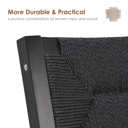 Wood Folding Chairs, Foldable Chairs Wooden Indoor Stackable Dining Chairs for Kitchen & Dining Room Chair Woven Seat & Webbing Back, Dining Chair Set of 2 - color: Black/Black, Woven Rope