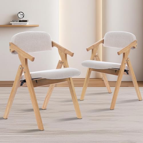 Folding Chairs with Padded Seats,Wooden Stackable Dining Chair,Easy to Store Foldable Dining Chairs for Kitchen, Living Room, Wedding Party Picnic (Beige) - color: Beige