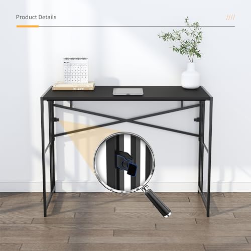 Lutown-Teen Narrow Folding Computer Desk 35 inch, Black | Writing Gaming Computer Desk for Small Spaces, No Assembly Required Small Office Table - color: Black, size: 35 Inch