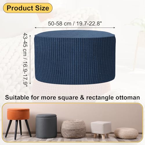 uxcell Ottomen Cover Round, Jacquard Ottomen Slipcover with Elastic Bottom Fit 50cm-58cm/19.7"-22.8" Diameter, Stretchable Footrest Stool Covers for Furniture Protector, Navy Blue - color: Navy Blue, size: 50cm-58cm/19.7"-22.8"