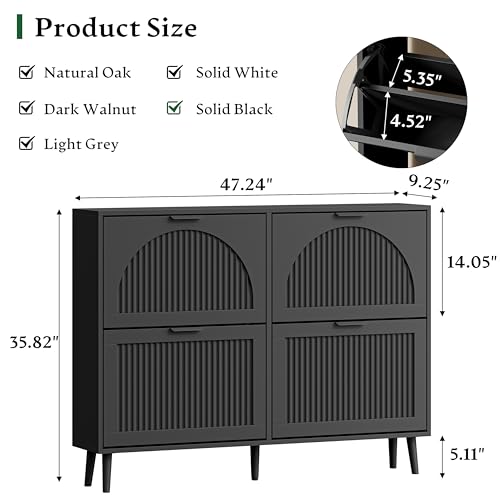 Xixini Shoe Storage Cabinet with 4 Flip Drawers, 36" Freestanding Wood Fluted Shoe Organizer for Entryway, Tall Narrow Wooden Hidden Slim Shoe Rack for Front Door Entrance, Hallway, Foyer, Solid Black - color: Solid Black, size: 4 Flip Drawers
