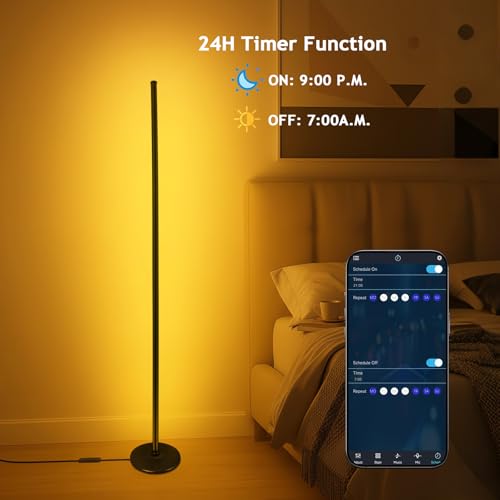 RGB+IC Floor Lamp with App Control 1000 Lumens Smart LED Corner Lamp | with Music Sync 16 Million DIY Colors for Living Room & Bedroom Black