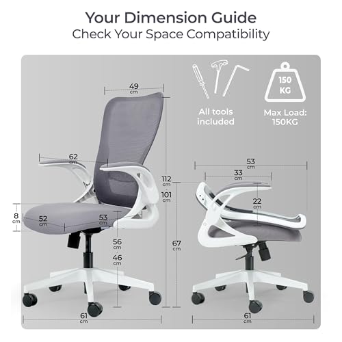 Tervo Model U | Folding Office Chair for Small Spaces | Gaming Chair for Adults & Kids | Ergonomic Mesh Computer Chair for Bedroom | Foldable Desk Chair for Home Work (White & Grey) - color: White & Grey, style: No Headrest