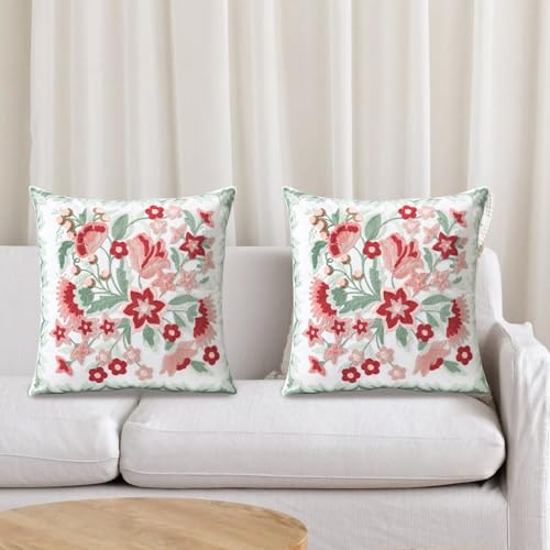 Set of 2 Embroidered Decorative Throw Pillow Covers Couch Square Pillowcases Cushion for Bedroom Sofa Farmhouse Decor 18x18 Inch (Angel Flower) - color: Angel Flower