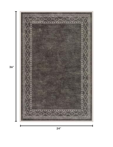 Lahome Modern Bordered Kitchen Rugs Non Slip Washable, 2x3 Rugs for Entryway Ultra-Thin Soft Door Mat Indoor Entrance Rubberback Throw Carpet for Bathroom Bedroom Front Door(2x3ft,Brown) - color: Grey/Brown, size: 2' x 3'