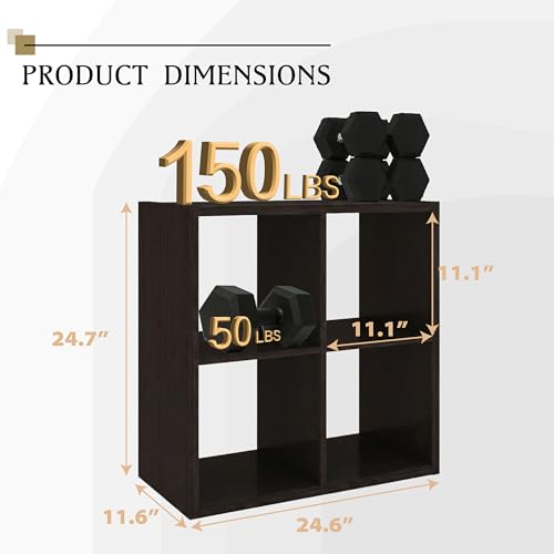 WannabeMyself【2026 Wooden Thick Frame】 4 Cube Storage Organizer with Anti-Tipping Kits, Reversible Open Back Book Shelf,Bookcase for Living Room,Bedroom,Entrance Hall,Office,11.6×24.6×24.7,Chocolate - color: Chocolate, size: 4 cube (11inch)
