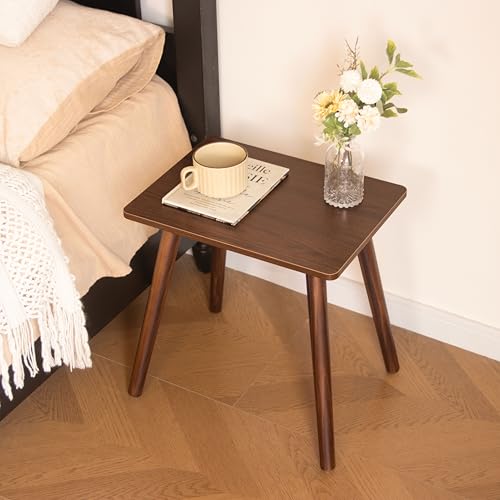 Small Side Table, Mid Century Modern End Tables Living Room, Wood Accent Bed Side Table with Solid Wood for Bedroom, Office, Small Spaces, Walnut Brown - color: Walnut Brown