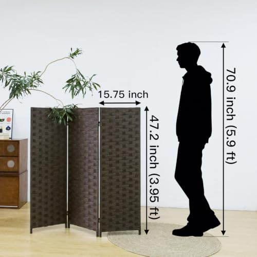3 Panel Double Sided Short Room Divider for Room Separation, Dark Brown Rattan Folding Privacy Screen, Freestanding Partition Screen for Home Office - 3.95 ft Tall - color: Dark Brown, size: 3 Panel