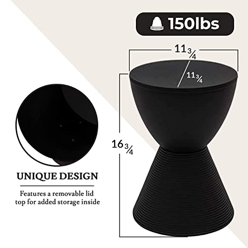 LeisureMod Black Side Table – Modern Hourglass Drum End Table with Storage, Removable Lid – Compact Accent Table for Indoor & Outdoor Use - color: Black