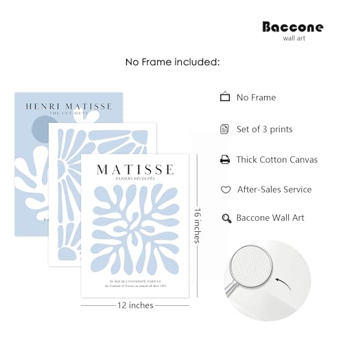 Henri Matisse Wall Art Prints Set of 3 Blue Abstract Matisse Canvas Wall Decor Aesthetic Preppy Wall Art Blue Matisse Posters Artwork Flower Minimalist Pictures for Room Bedroom 12x16 Inch Unframed - color: Blue Matisse Prints, size: 12x16 Inch Unframed