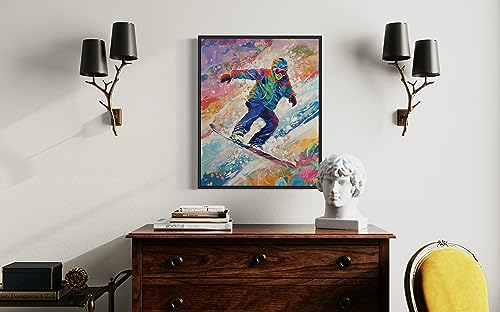 HomeArtPrint Snowboarding Art Print Poster, Wall Art Painting Decor. Paint Splash Style Artwork. (Snowboarding, 11x14 inches + (Black Frame)) - color: Snowboarding, size: 14"L x 11"W