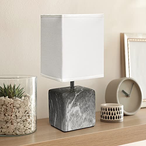 Simple Designs LT2071-BAW Gray Black Petite Marbled Ceramic Bedside Mini Table Lamp with White Fabric Shade… - color: Marble Black/White Shade