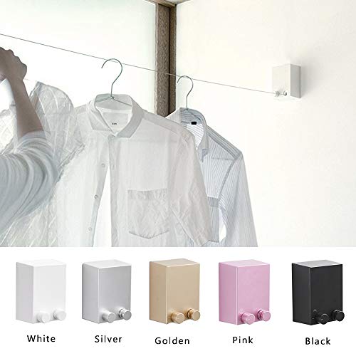 Retractable Clothesline ABS case+Aluminum Dryer with Adjustable Stainless Steel Rope String Hotel Style Heavy Duty, Wall Mounted Method, 13.8 Feets,White - size: Single Rope, style: White