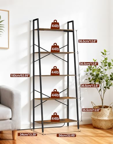 5-Tier Wide Ladder Shelf with LED Lights, Touch & Remote Control, 3 Color Temperatures, Dimmable Tall Corner Standing Bookcase, Metal Wood Display Shelf for Living Room, Bedroom