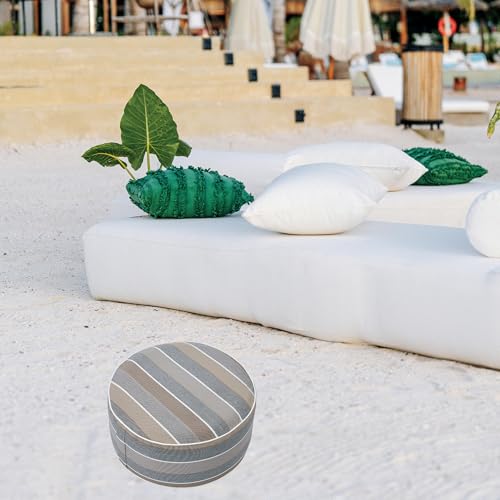 FUNHOME Inflatable Stool Ottoman Footrest with Handle D20 xH9-Grey Stripe | Indoor Outdoor Footrest Seat, Water-Repellent, Footstool Pouf for Home Patio Garden and Camping Use - color: Grey Stripe
