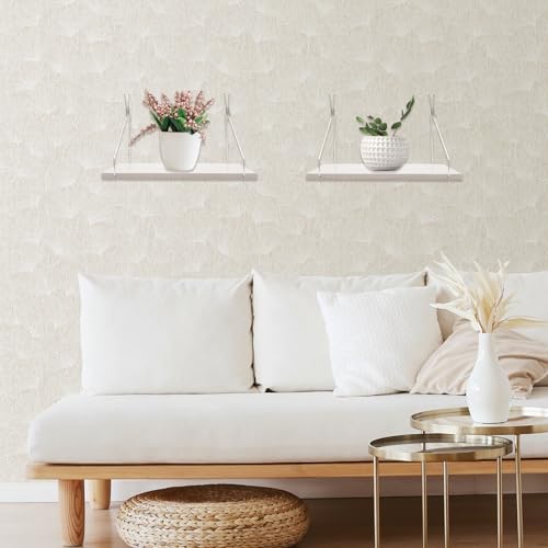 SnowTing 2 Set Fabric Wall Cubicle Shelf with Hooks, Wall Mounted Wooden Floating Storage Shelf for Fabric Panel in Kitchen, Bedroom, Living Room, Office Desk, 11.8 x 5.9 x 0.47 Inch (White) - color: White