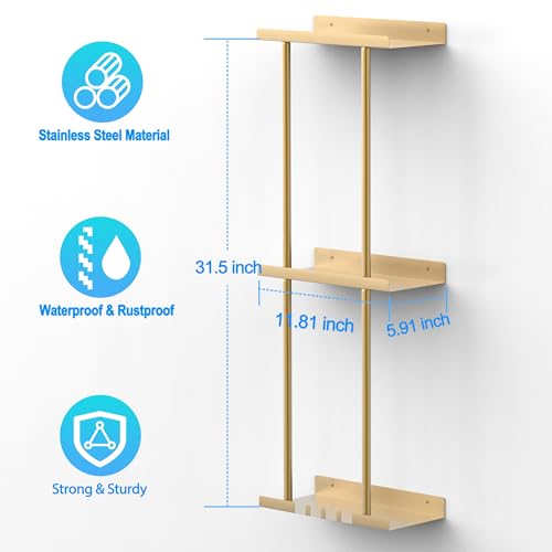 Liuoud Towel Rack for Bathroom, Wall Mounted Vertical Rolled Towel Storage Organizer Holder with Shelf, Holds Up 6 Large Bath Sheets, Gold Large Size - color: Gold, size: Larger Size