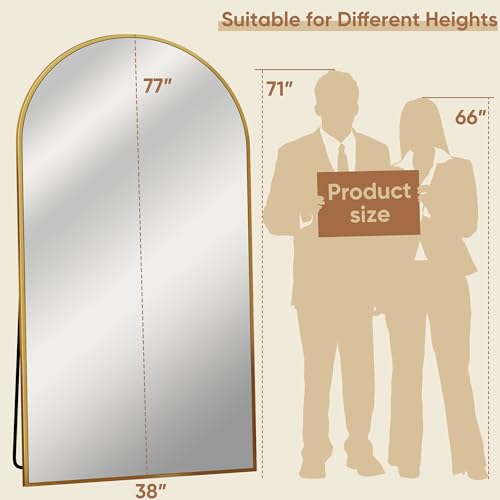 77"x38" Arched Full Length Mirror, Large Floor Mirror, Gold | Oversized Aluminum Full Body Mirror, HD Shatterproof Tempered Glass, Lean/Stand/Wall for Living Room,Bedroom, Dressing Room - color: Gold, size: 77"L x 38"W