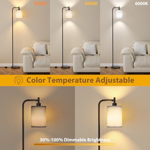 Ziisee 64" Floor Lamp for Living Room with Remote Control, Grey Shade with Black Pole, Dimmable Tall Lamps for Bedroom Office Corner, 9W LED Bulb Included - color: Gray