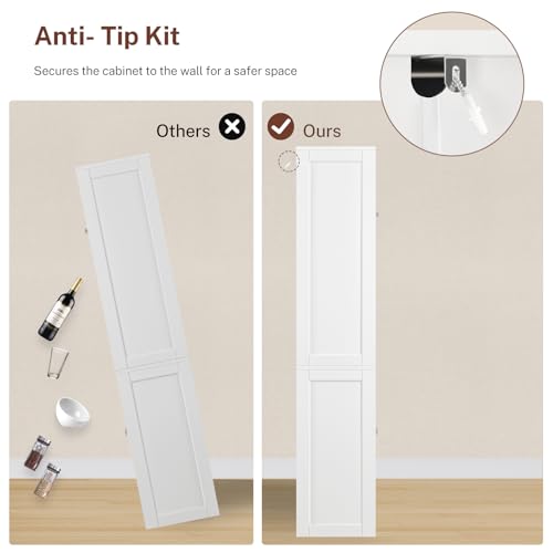 Kitchen Pantry Cabinet with Adjustable Shelf, Tall Storage Cabinet with 2 Drawers & 4 Door Shelves, Food Pantry Cabinets, for Kitchen, Dining Room, Living Room, White - color: White