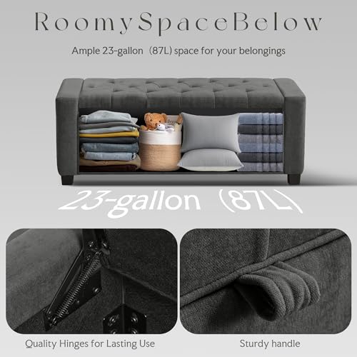 GRAINELL 42.13” Storage Ottoman Bench, Upholstered Tufted Bedroom Bench | End of Bed Storage Bench for Living Room & Entryway, 350 lb Capacity - color: Dark Gray