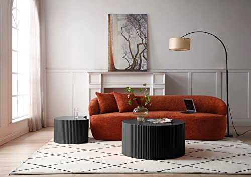 JUSTONE Set of 2 Nesting Coffee Table,Modern Round Wood Accent Side End Table for Living Room Bedroom and Entryway, Apartment,Round Coffee Tables for Small Spaces No Assembling (Black) - color: Round-black