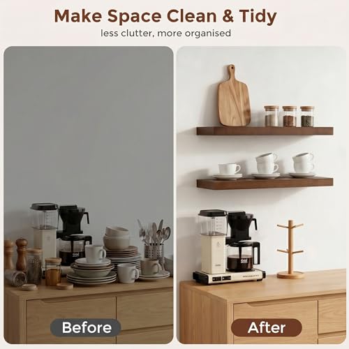 fuqing 20 Inch Floating Shelves 6.7'' Deep Dark Wood Wall Shelves Set of 2 | 20'' x 6.7'' x 1.4'' Rustic Wood Shelves for Bathroom, Living Room, 35LBS, Lightweight, Hardware Included, Waterproof Finish - color: Walnut, size: 20 Inch