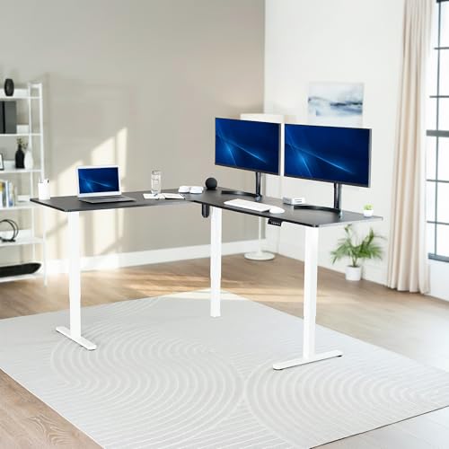 VIVO Black 75 x 63 in Corner Standing Desk, DESK-E3CTWB-75 | Electric, Holds 225 lbs, Large Reversible L-Shaped Table, Sit Stand, Height Adjustable, Memory Presets, White Frame - color: Black Top / White Frame, size: 75 x 63