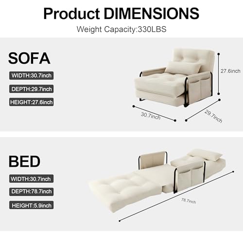 4-in-1 Folding Sofa Bed,Convertible Sofa Bed with Pillow Foldable Mattress and Back Support,Convertible Modular Sofa with Double Side Pockets for Living Room/Bedroom,Single(Beige) - color: Beige, size: Single