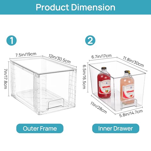 Vtopmart 4 Pack Stackable Clear Pantry Storage Drawers, Large | Large Clear Drawers with Handles. Stackable, Easy to Assemble, Non-slip and Sturdy for Pantry, Kitchen, Cabinet & Bathroom. - size: 4Pack 7"H