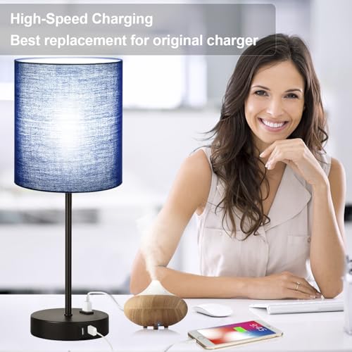 Lynnoland 2 Pack Touch Control Table Lamps with 2 USB & AC Outlet, 3-Way Dimmable Bedside Nightstand Lamps for Bedroom Living Room Nursery, 800 Lumens 5000K Daylight Bulbs Included - color: (2 Pack)Navy Blue & Black(Base)-5000K Bulbs Included