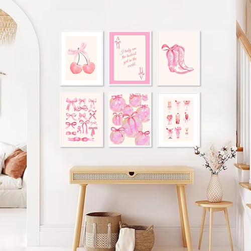 Uniro Coquette Room Decor Pink, Trendy Bows Wall Art Posters for Girls Dorm Bedroom Decor, Cute Coquette Posters, Coquette Wall Decor, Preppy Room Decor Aesthetic, Girly Wall Art Prints Ball Cherry Bow Room Decor for Apartment Decor- 8x10Inch|UNFRAMED - c
