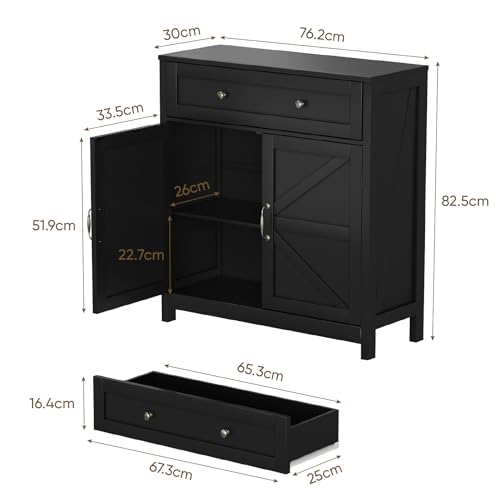 Semiocthome Farmhouse Sideboard Buffet Cabinet with Storage and Adjustable Shelf, Accent Table with Barn Door, Storage Cabinet for Kitchen, Dining Room, Bathroom, Entryway - Black - color: Black