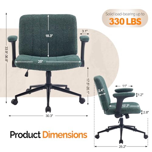 VINGLI Criss Cross Chair with Adjustable Flip-Up Arms,Cross Legged Chair with Wheels,Extra Wide Office Chair,Desk Chair for Home,Office,Vanity,Bedroom,Apartment,Starry Chenille,Dark Green - color: Dark Green