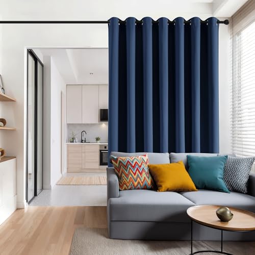 RYB HOME Blackout Sliding Glass Door Curtain, Thermal Insulated&Privacy Drape for Patio/Living Room/Bedroom, Extra Wide Room Divider Curtain, Window Treatment, Navy Blue, W108 x L96, 1 Panel - color: Navy Blue, size: 108"W x 96"L (Pack of 1)