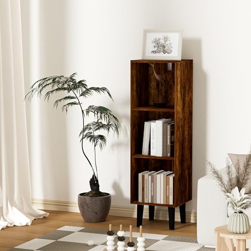 3 Cube Bookcase, Wooden Book Shelf Cube Storage Organizer with Legs, 3 Tier Bookshelf Freestanding Open Shelves for Bedroom, Living Room, Home Office (Brown, 3 Cube) - color: Brown, size: 3 Cube