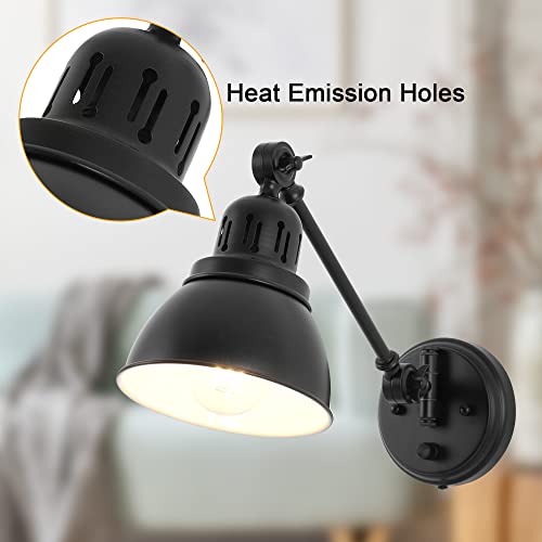GOODATE Plug in Wall Sconces Set of 2, ENCOMLI Wall Sconce Lighting with Dimmable On Off Switch, Swing Arm Wall Lamp, Black Metal Industrial Wall Light Fixtures, Safety E26 Base, 6FT Plug in Cord - size: Black-2 PACK
