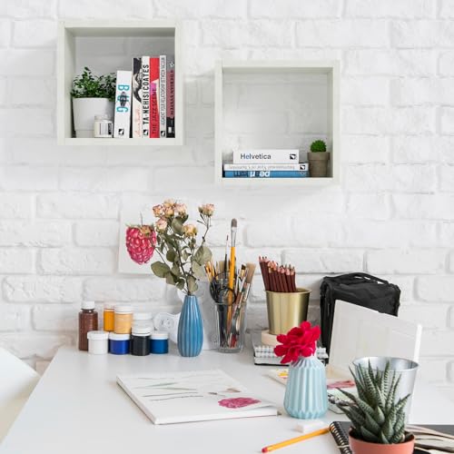 Cube Floating Shelves Set2, Display Shelves Wall Mount 7.75" D x 12.5" W x 12.5" H, (Sea Salt, Square 2 Cubes) - color: Sea Salt, size: Square-Set2