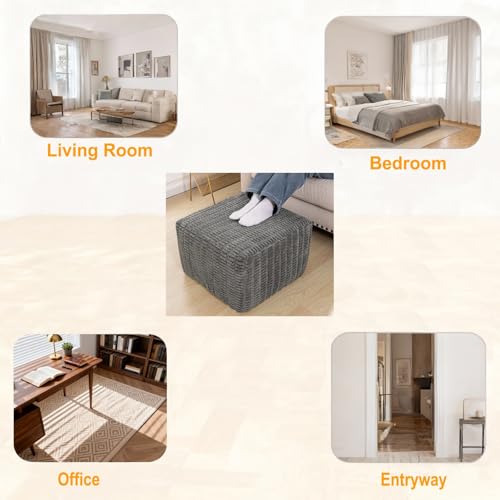 Asuprui Square Pouf Ottoman Footrest for Couch Sofa Gray Footstool 20x14In | Footstool Ottoman,Stuffed Pouf Ottoman,All-One Foam Filler, Footrest,Beanbag Chair,Floor Pouf for Living Room Wedding Bedroom - color: Grey