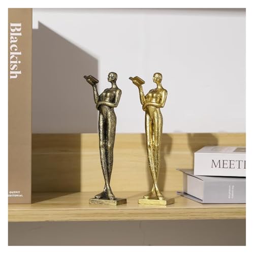 Shelf Decor Reading Figure Sculpture Modern Minimalist Decor Home Office Bookshelf Accent Office Decorations for Work(Gold) - color: Gold