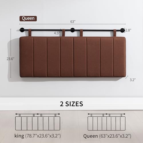 Queen Headboard Only, Wall Mounted Hanging Upholstered Bed Head Board | Modern Vertical Channel Design of Fine Linen, Elegant Brown Fluted Headboard for Bedroom (Brown, Queen Size) - color: Linen/Brown, size: Queen