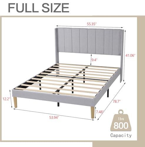 AGARTT Upholstered Platform Bed Frame Full Size, Light Grey Linen | Headboard and Footboard/Wooden Slats Support/No Box Spring Needed/Easy Assembly - color: Light Grey Linen, size: Full