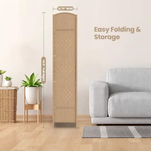 8 Panel Folding Room Divider,Woven Privacy Screen,Light Beige | Solid wood frame, handcrafted diamond pattern, 6FT tall, extends to 126 inches wide, no assembly required - color: Light Beige, size: 8-Panel