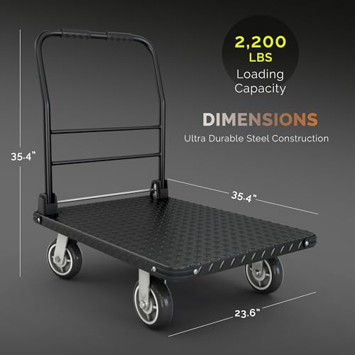 2200 lbs. Capacity Foldable Push Cart Dolly | Moving Platform Hand Truck | Heavy Duty Space Saving Collapsible | Swivel Flat Bed Wagon - Furniture Luggage Lifting - color: Black, size: 2200 lbs. Capacity