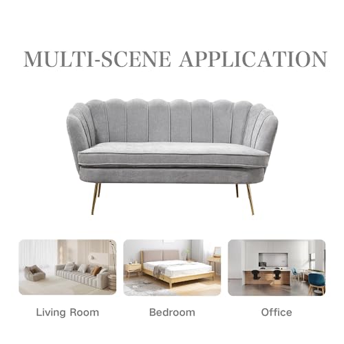 Chifee & Vingol Upholstered Small Loveseat for Small Space with Golden Legs,Light Grey - color: Chenille-light Grey