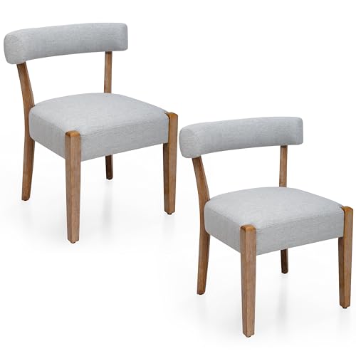 RNKSFX Upholstered Dining Chairs Set of 2, Wooden Kitchen & Dining Room Chairs, Mid Century Modern Fabric Farmhouse Dining Chairs Oversized Sturdy Rounded Chairs Curved Back, Grey - color: Grey