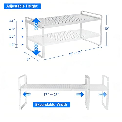 Expandable Kitchen Shelf Organizers, Kitchen Cabinet Organizer Stand Rack Organization for Countertop Cupborad Pantry Spice Rack, White 1 Pack - color: White Small